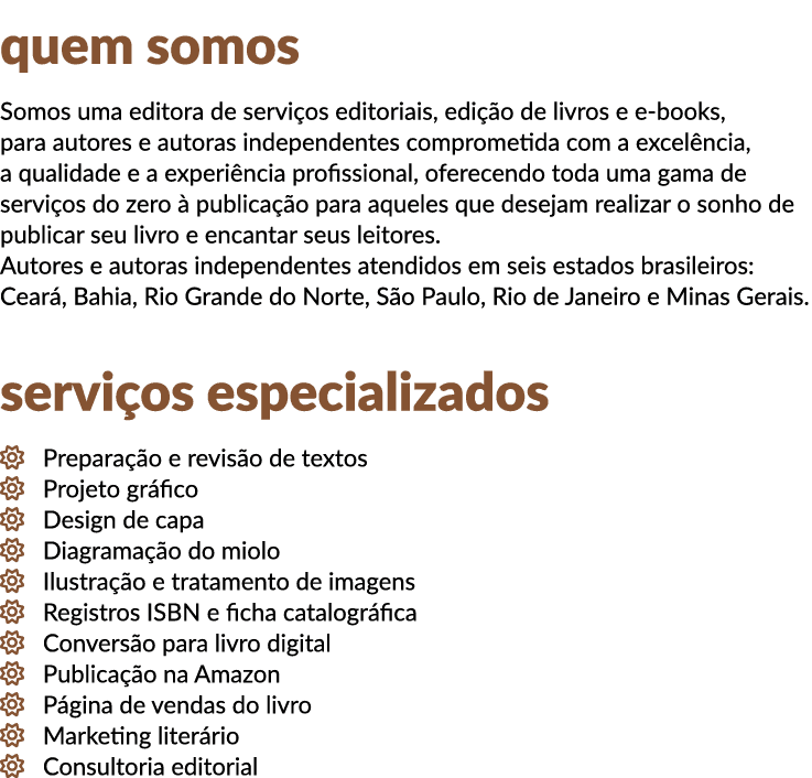 quem somos Somos uma editora de servi os editoriais, edi o de livros e e books, para autores e autoras independentes...